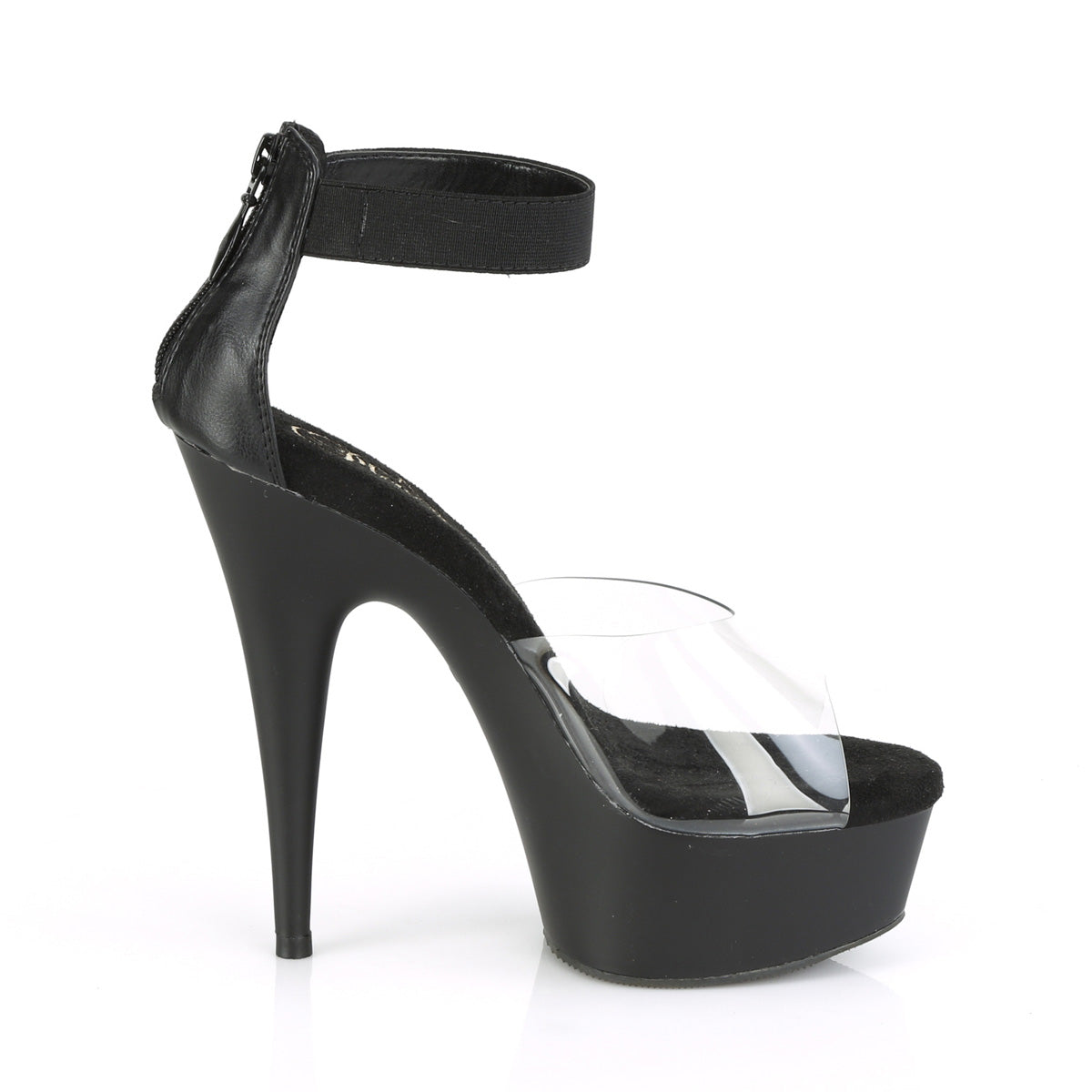 Pleaser Damen Sandalen DELIGHT-624 CLR-BLK-elastisches Band / BLK Matte