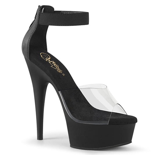 Pleaser Damen Sandalen DELIGHT-624 CLR-BLK-elastisches Band / BLK Matte