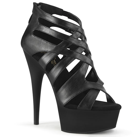 Pleaser Damen Sandalen DELIGHT-645 BLK Faux Leder / BLK Matte