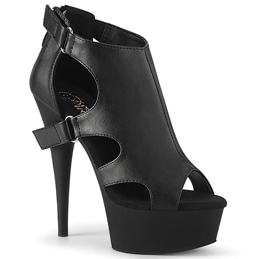 Pleaser Damen Sandalen DELIGHT-647 BLK Faux Leder / BLK Matte