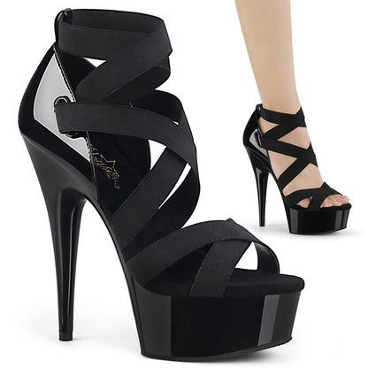 Pleaser Damen Sandalen DELIGHT-657 BLK elastischer Band-Pat / BLK
