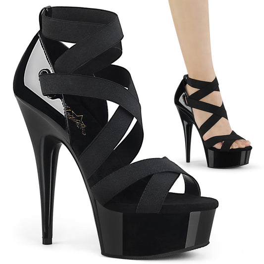 Pleaser Damen Sandalen DELIGHT-657 BLK elastischer Band-Pat / BLK