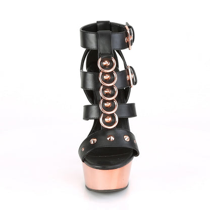 Pleaser Damen Sandalen DELIGHT-658 BLK Faux Leder / Rosegold Chrome