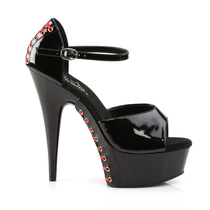Pleaser Womens Sandals DELIGHT-660FH Blk Pat/Blk (Red Lace)