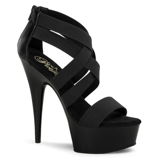 Pleaser Damen Sandalen DELIGHT-669 BLK elastisches Band-Faux-Leder / BLK