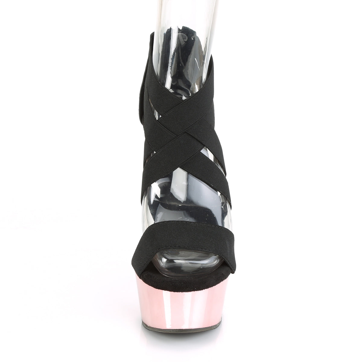 Pleaser Damen Sandalen DELIGHT-669 BLK elastischer Band-Faux Le / R. Gold Chrome