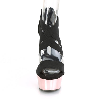 Pleaser Damen Sandalen DELIGHT-669 BLK elastischer Band-Faux Le / R. Gold Chrome