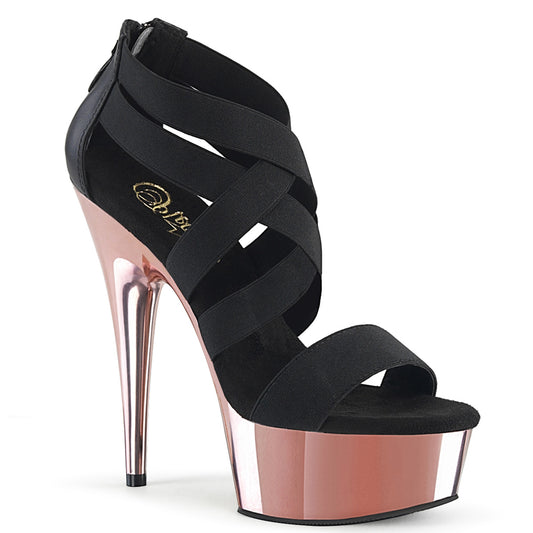 Pleaser Damen Sandalen DELIGHT-669 BLK elastischer Band-Faux Le / R. Gold Chrome