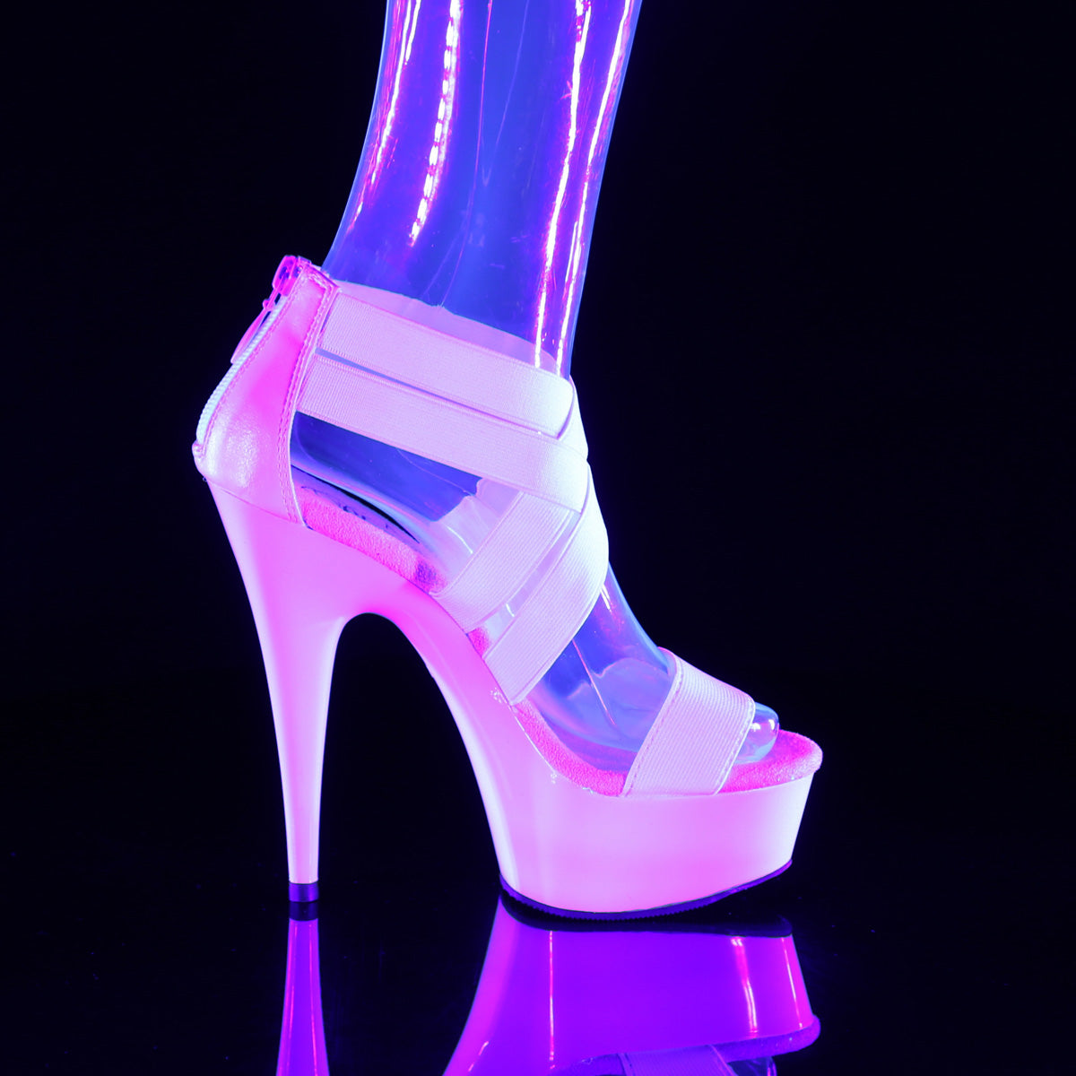 Pleaser Womens Sandals DELIGHT-669 UV Wht Elastic Band-Faux Leather/Wht