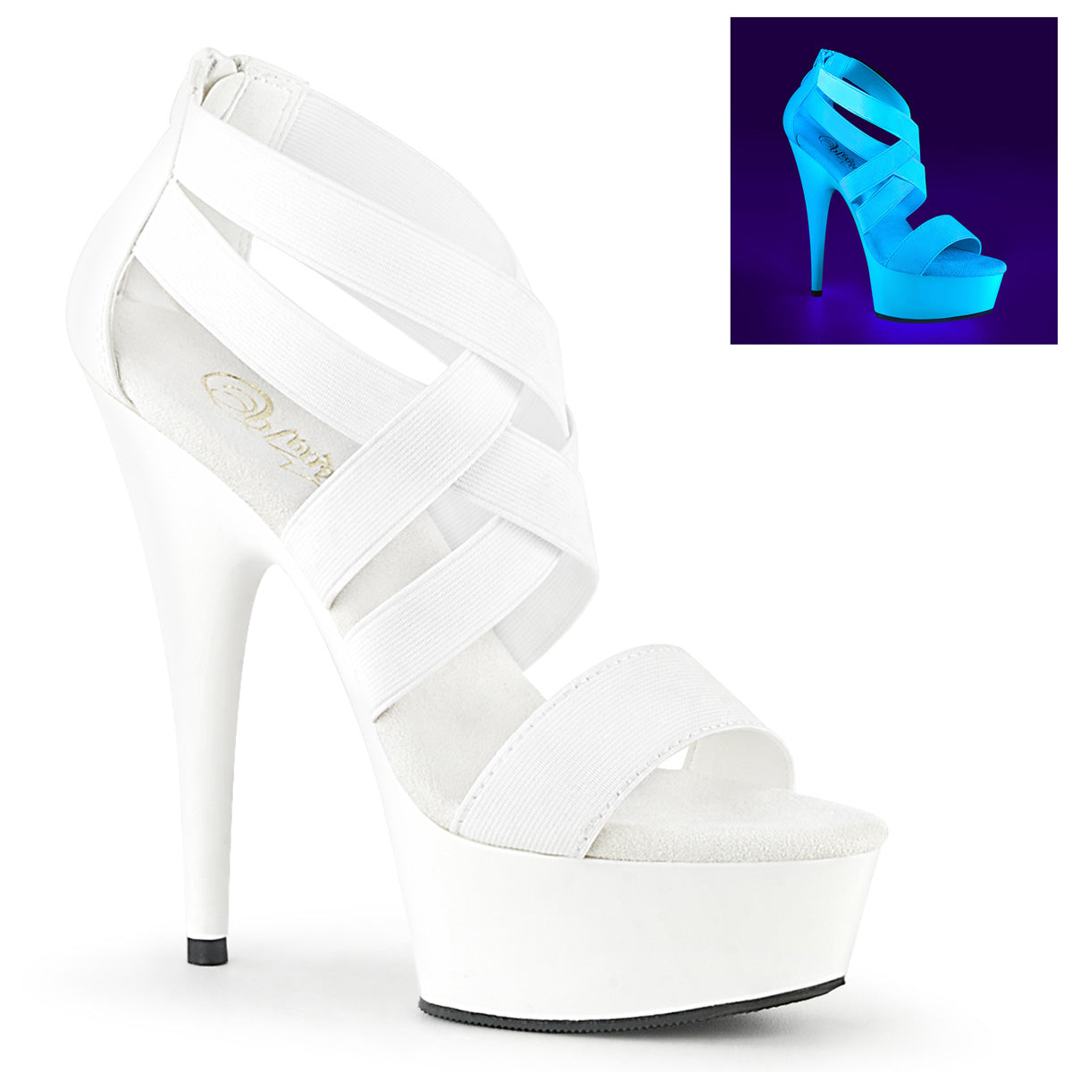 Pleaser Frauen Sandalen DELIGHT-669 UV WHT Elastic Band-Faux Leder/WHT