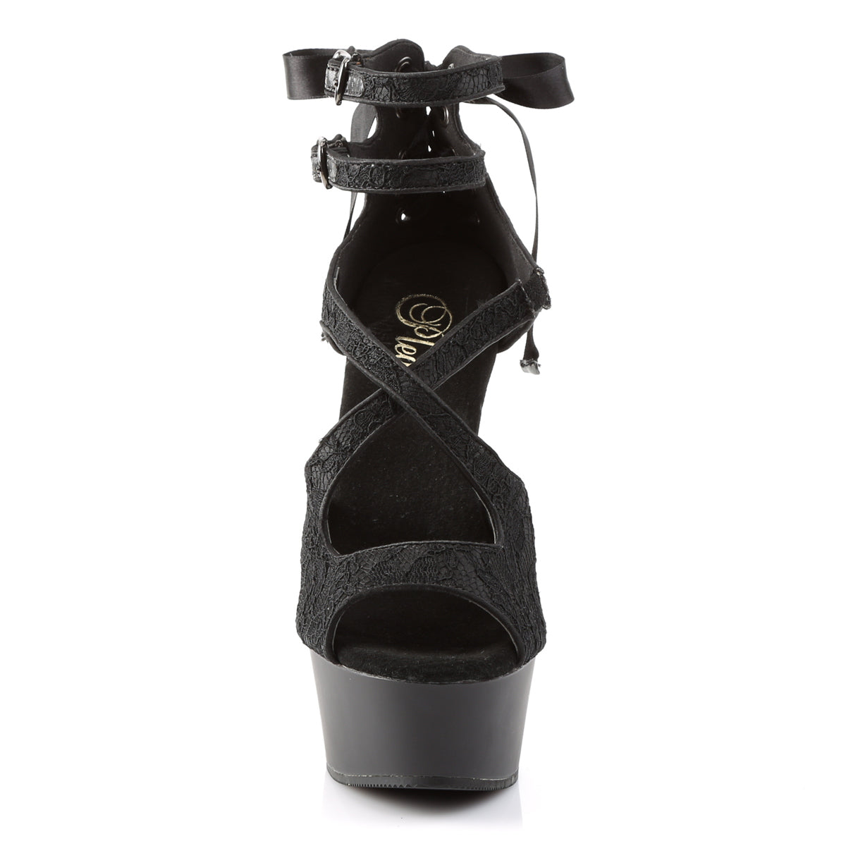 Pleaser Damen Sandalen DELIGHT-678LC BLK Satin-Lace / BLK Matte