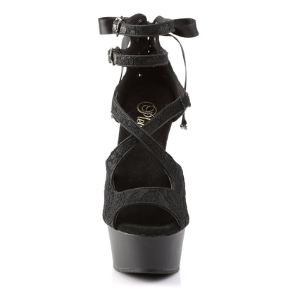 Pleaser Damen Sandalen DELIGHT-678LC BLK Satin-Lace / BLK Matte