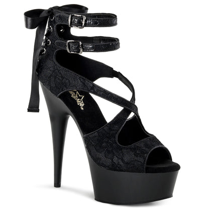 Pleaser Damen Sandalen DELIGHT-678LC BLK Satin-Lace / BLK Matte