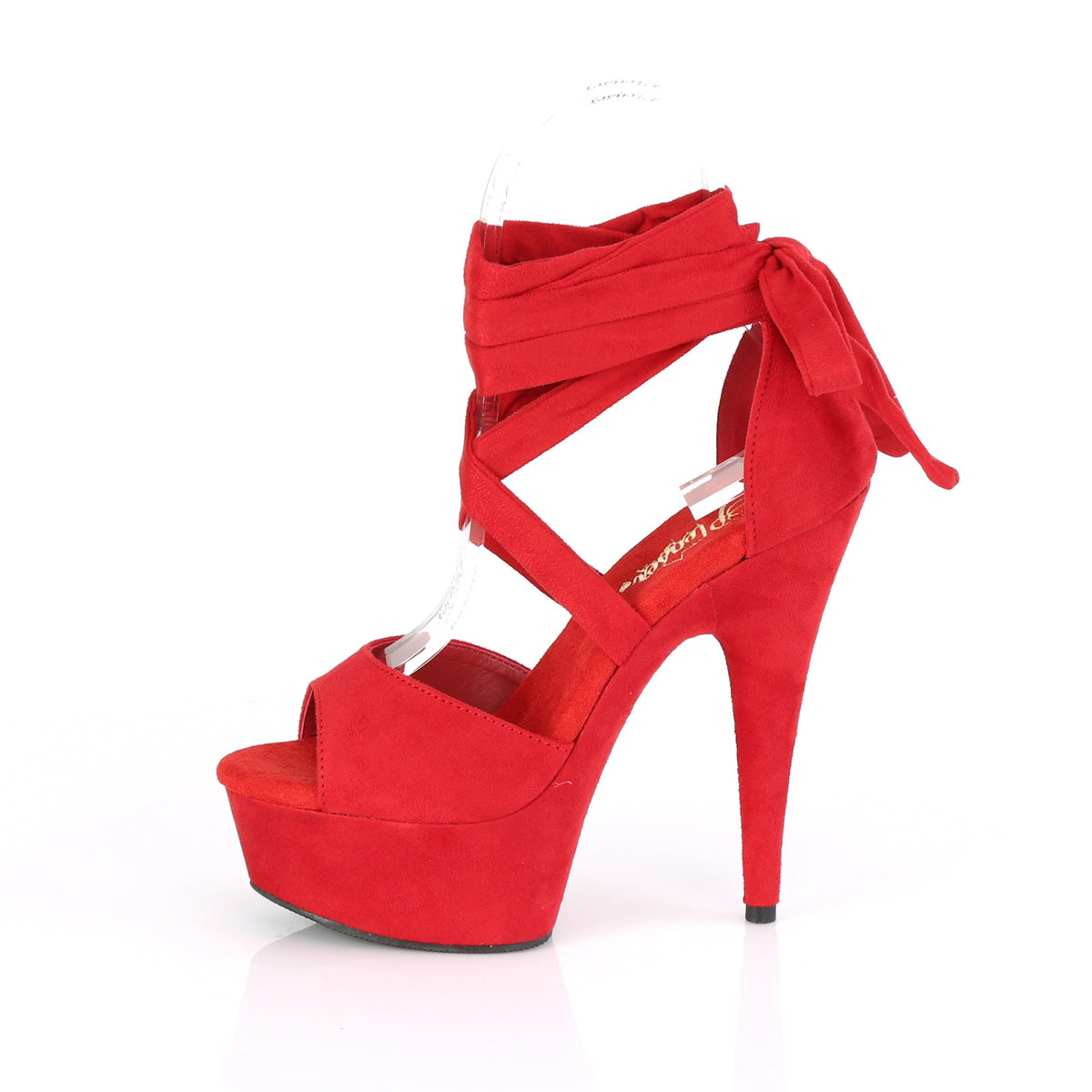Pleaser Womens Sandals DELIGHT-679 Red Faux Suede/Red Faux Suede