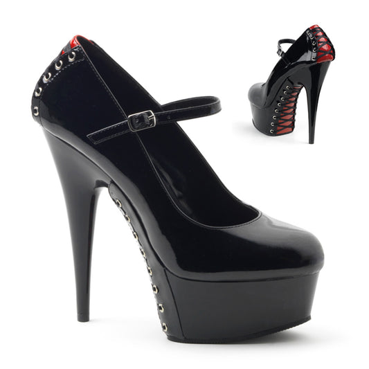 Pleaser Womens Sandals DELIGHT-687FH Blk-Red Pat/Blk