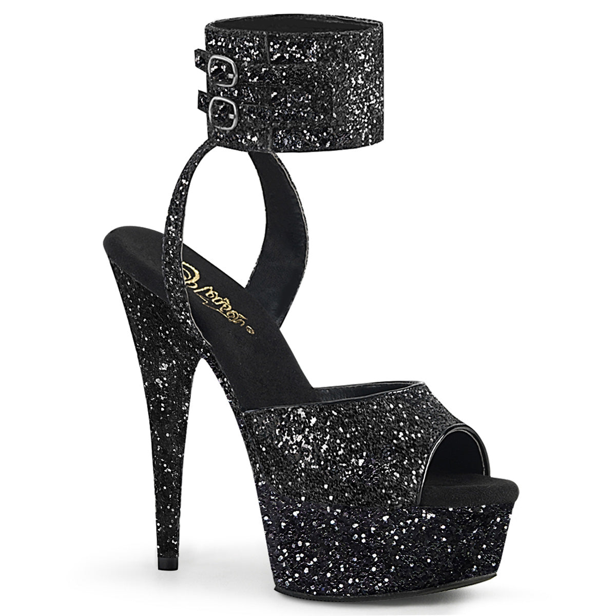Pleaser Damen Sandalen DELIGHT-691LG BLK Glitter / BLK Glitter