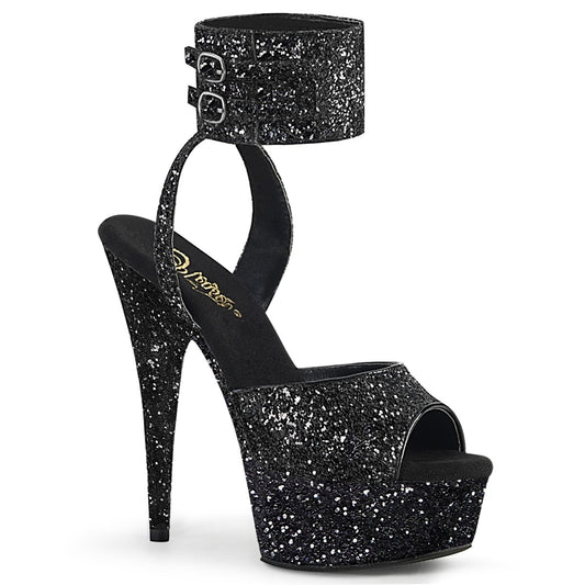 Pleaser Damen Sandalen DELIGHT-691LG BLK Glitter / BLK Glitter