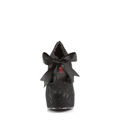 DemoniaCult Frauenpumpen DEMON-11 BLK Satin-schwarze Spitze