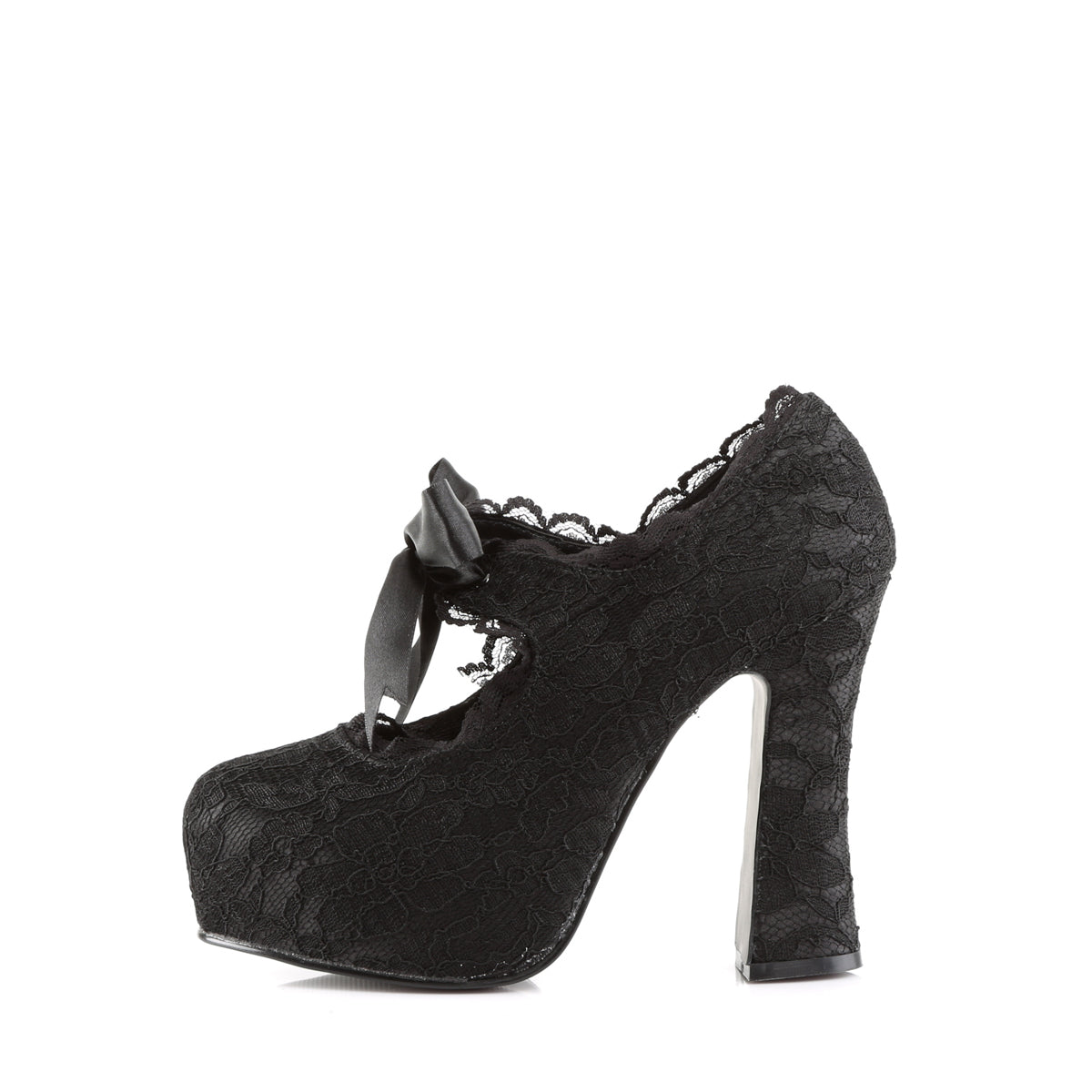 DemoniaCult Frauenpumpen DEMON-11 BLK Satin-schwarze Spitze
