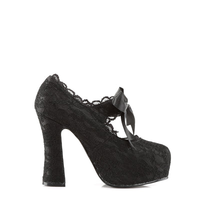 DemoniaCult Frauenpumpen DEMON-11 BLK Satin-schwarze Spitze