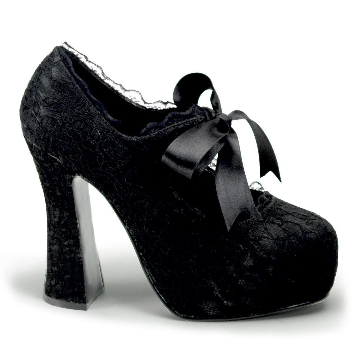 DemoniaCult Frauenpumpen DEMON-11 BLK Satin-schwarze Spitze