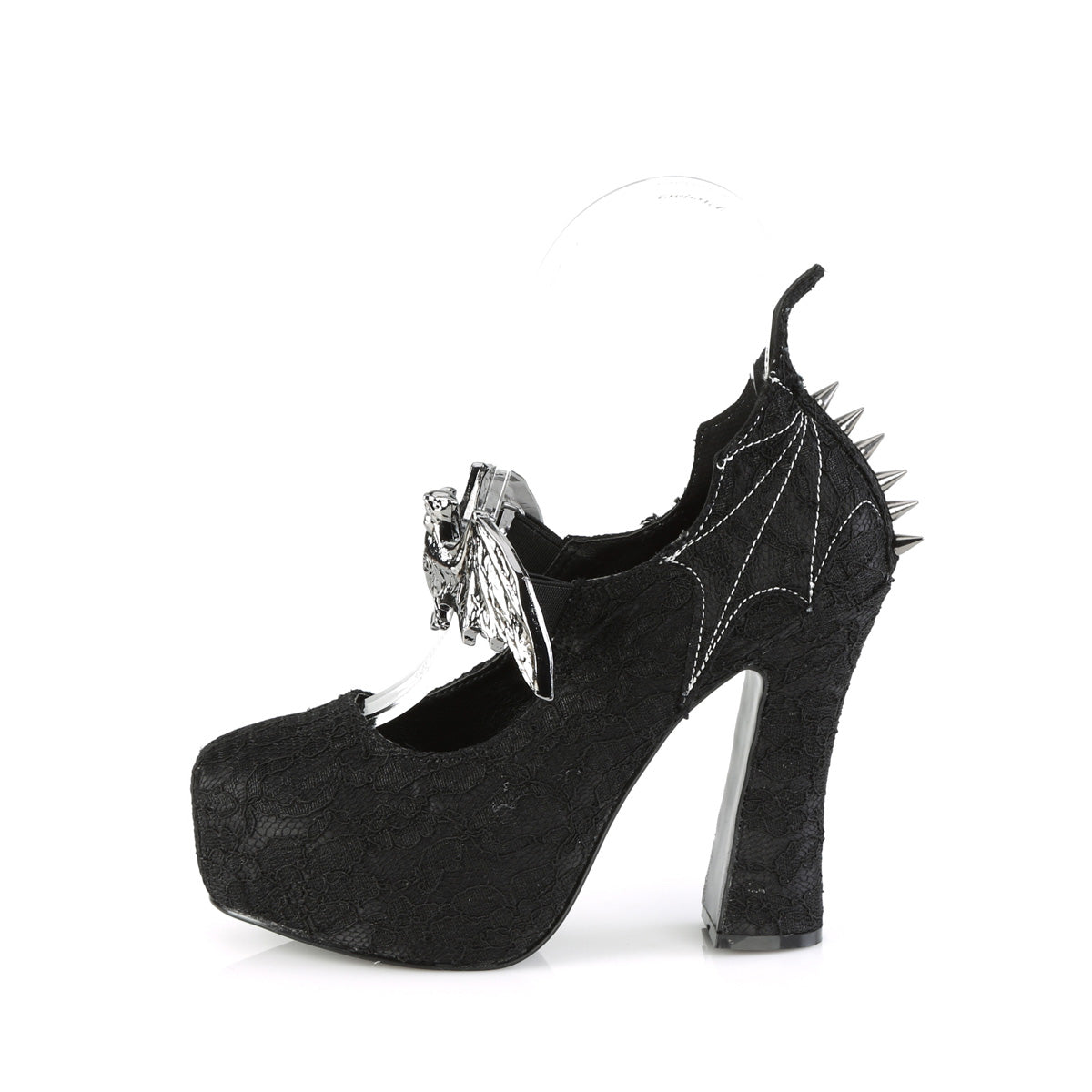 DemoniaCult Womens Pumps DEMON-18 Blk Satin-Blk Lace