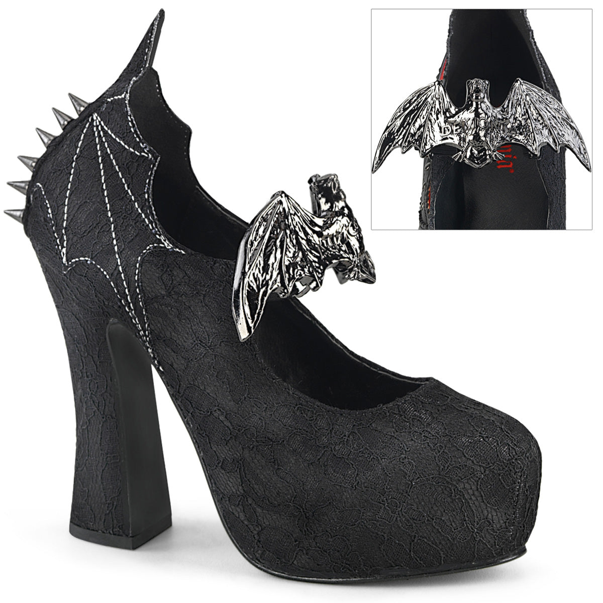 DemoniaCult Womens Pumps DEMON-18 Blk Satin-Blk Lace