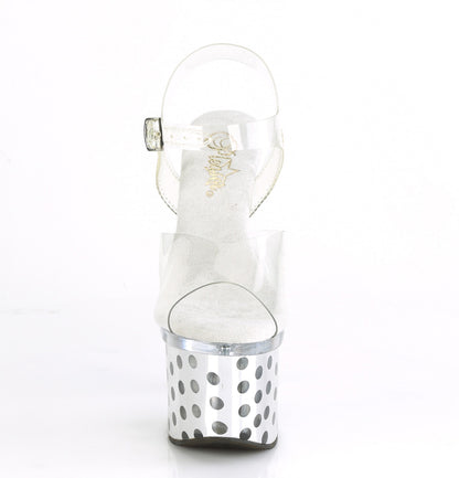 Pleaser Womens Sandals DISCOLITE-708DOTS Clr/Slv Chrome