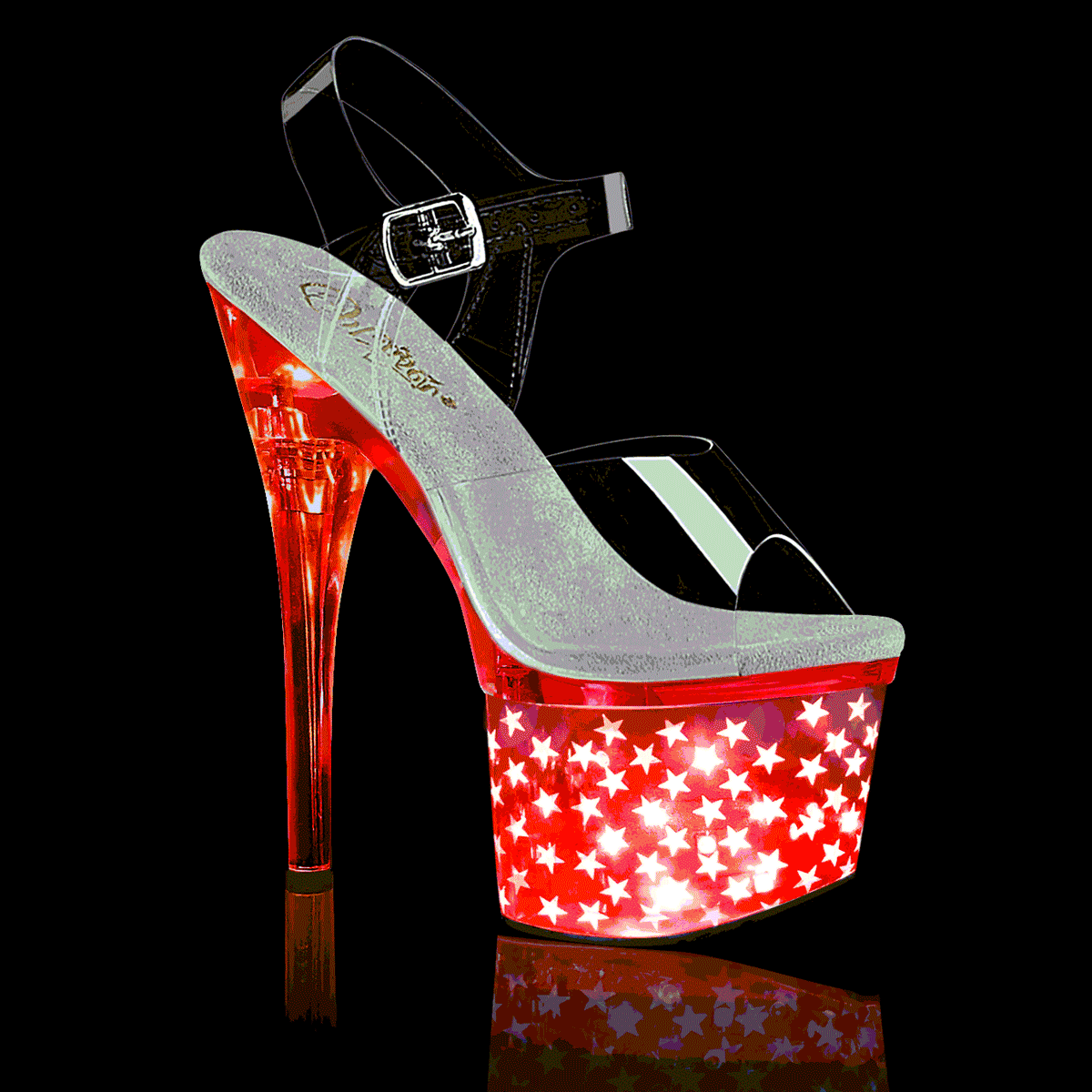 Pleaser Womens Sandals DISCOLITE-708STAR Clr/Slv Chrome