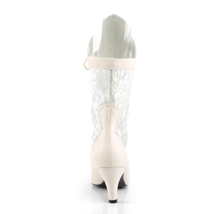 Pleaser Pink Label Damen Knöchelstiefel DIVINE-1050 Elfenbein-Faux-Leder-Satin-Spitze