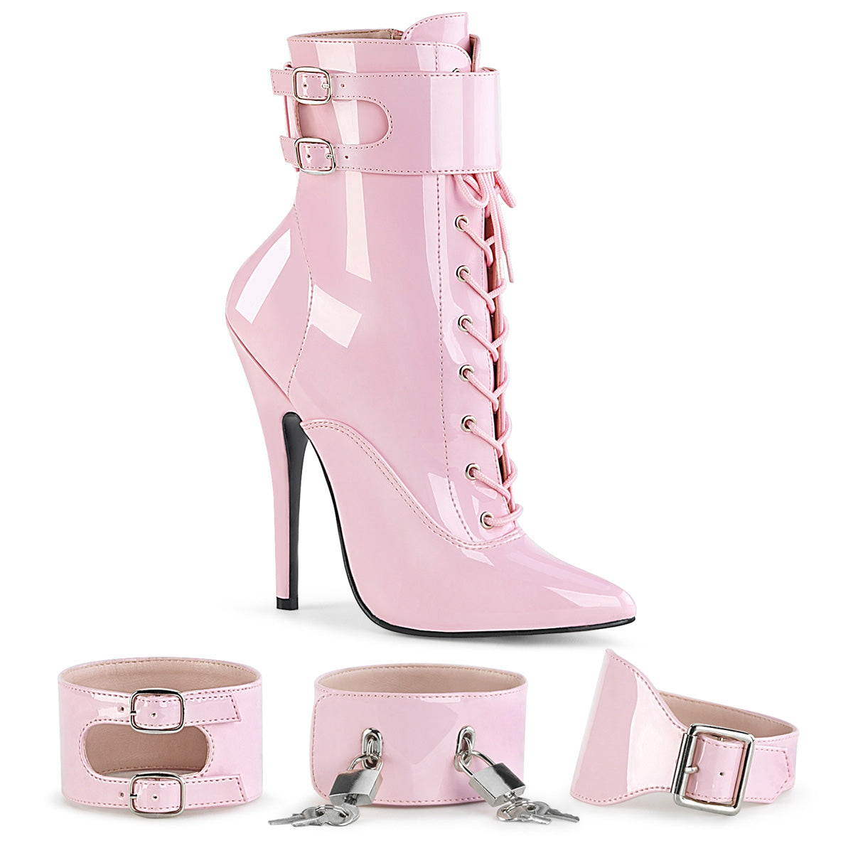 Devious Damen Knöchelstiefel DOMINA-1023 B. Rosa Pat