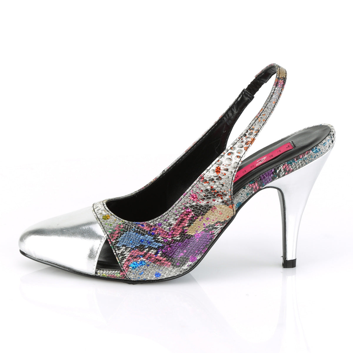 Pleaser Pink Label Frauenpumpen DREAM-405 Multi-Color Snake Print-SLV Metallic PU