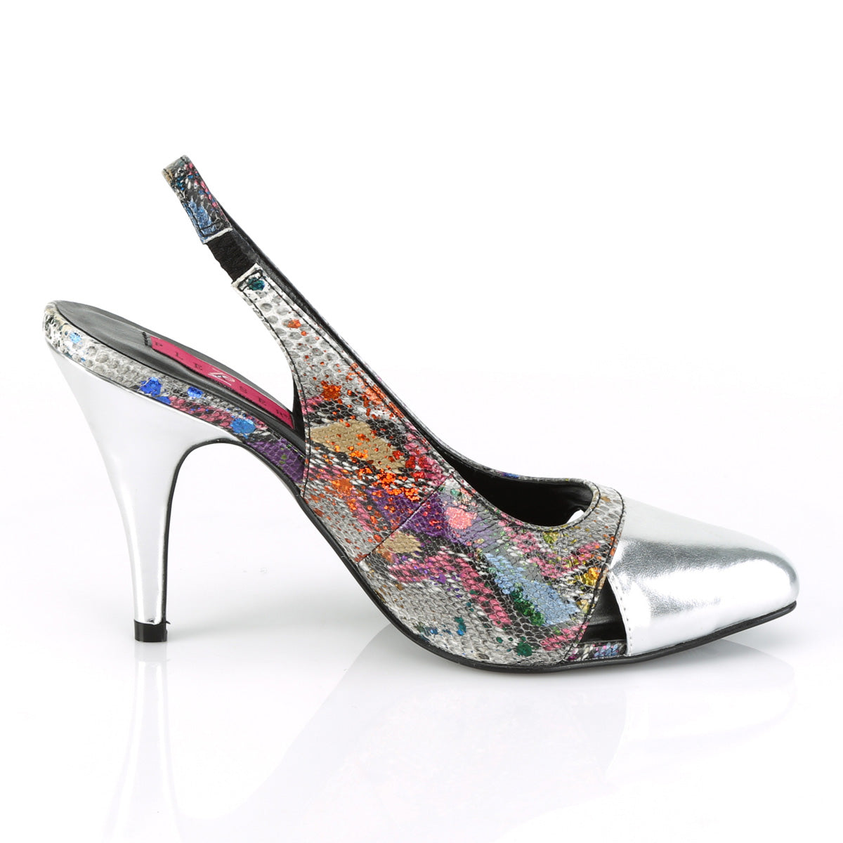 Pleaser Pink Label Frauenpumpen DREAM-405 Multi-Color Snake Print-SLV Metallic PU
