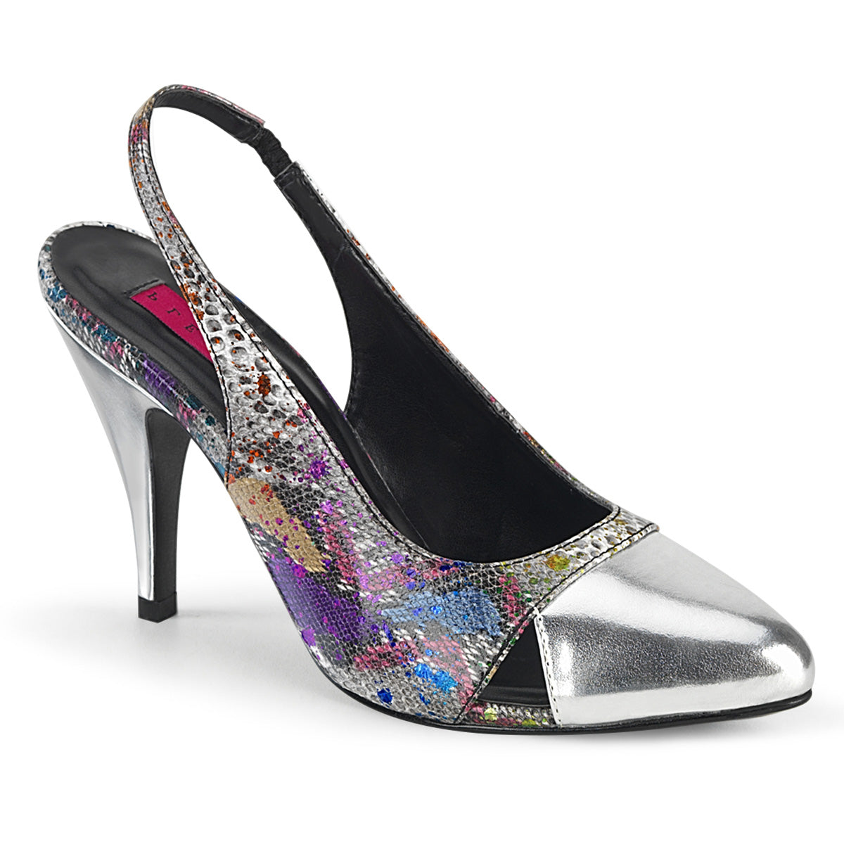 Pleaser Pink Label Frauenpumpen DREAM-405 Multi-Color Snake Print-SLV Metallic PU