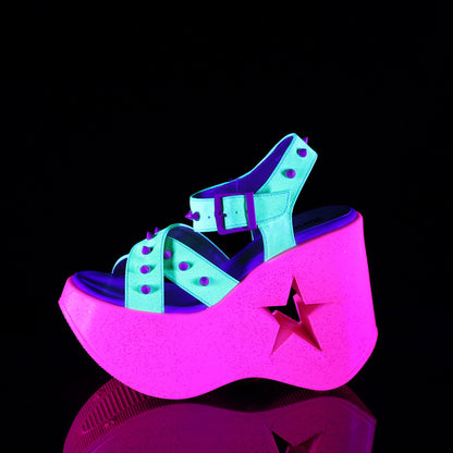 DemoniaCult Womens Sandals DYNAMITE-02 Neon Yellow Glitter/Pink