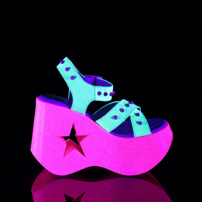 DemoniaCult Womens Sandals DYNAMITE-02 Neon Yellow Glitter/Pink