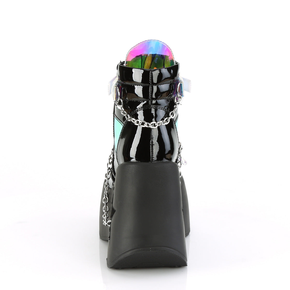 DemoniaCult Damenknöchelstiefel DYNAMITE-101 BLK Pat-Magic Mirror TPU