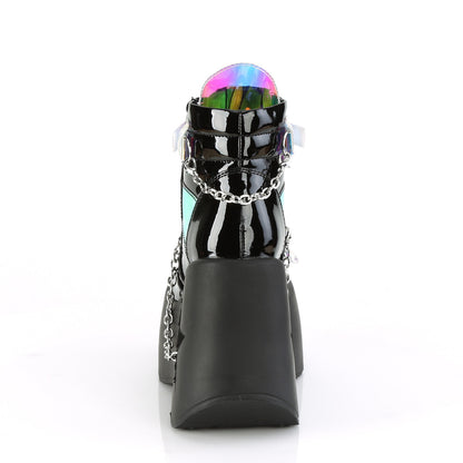 DemoniaCult Damenknöchelstiefel DYNAMITE-101 BLK Pat-Magic Mirror TPU