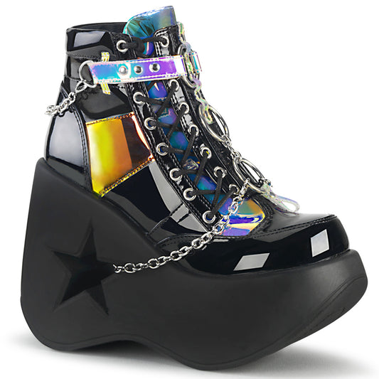 DemoniaCult Damenknöchelstiefel DYNAMITE-101 BLK Pat-Magic Mirror TPU