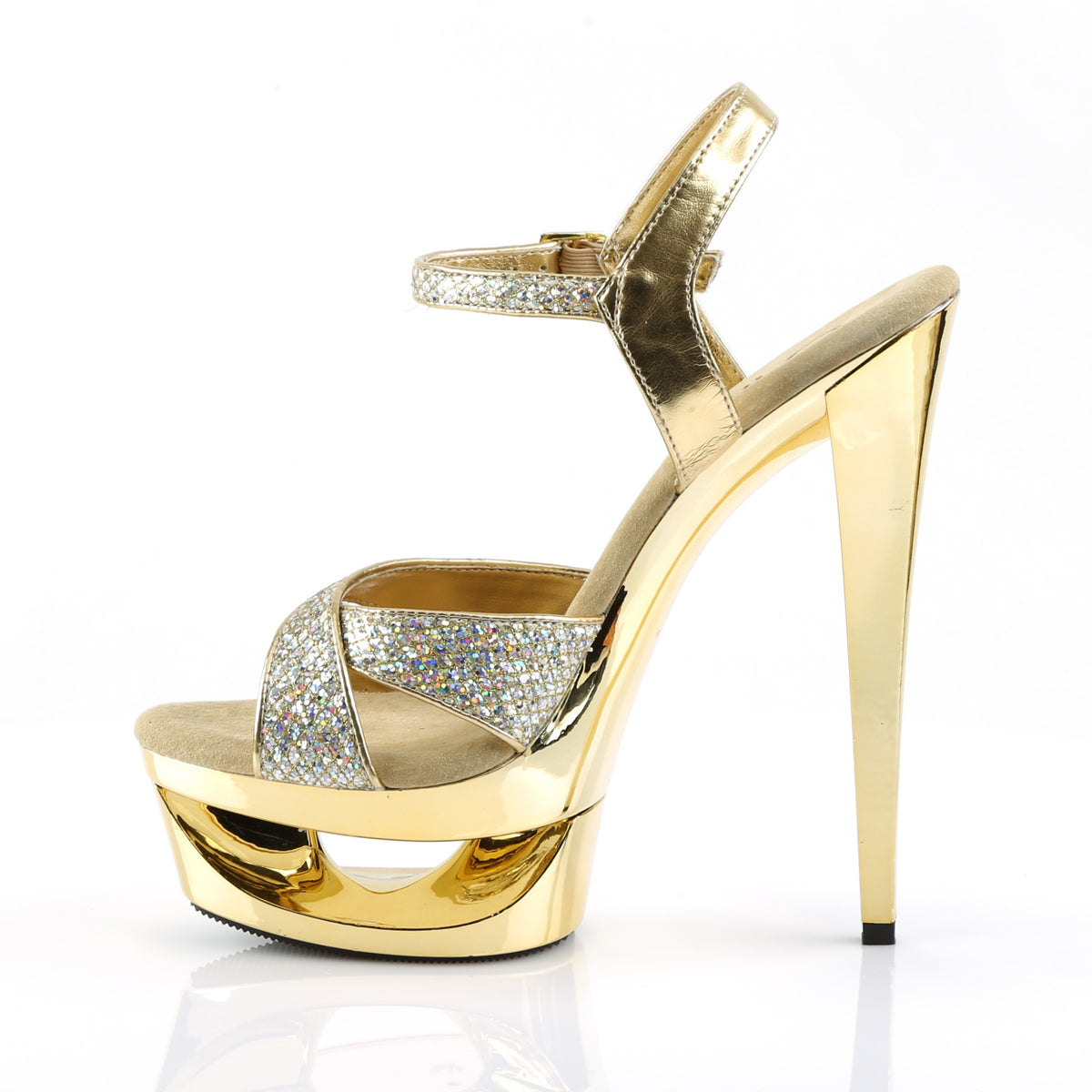 Pleaser Damen Sandalen ECLIPSE-619g Gold Multi Gltr / Gold Chrome