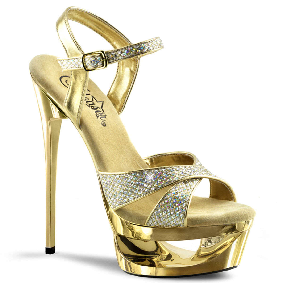 Pleaser Damen Sandalen ECLIPSE-619g Gold Multi Gltr / Gold Chrome