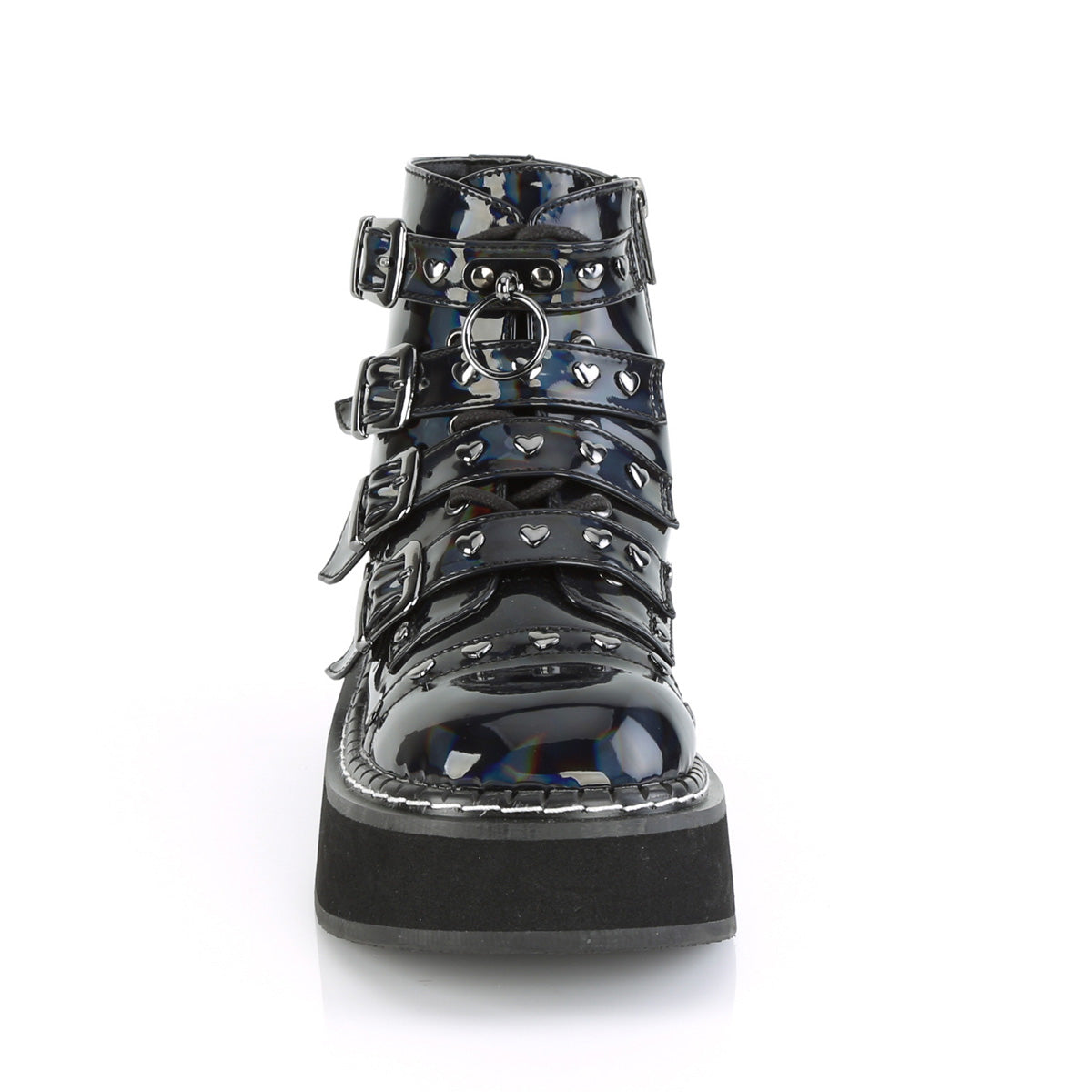 DemoniaCult Damenknöchelstiefel EMILY-315 BLK Hologramm veganes Leder