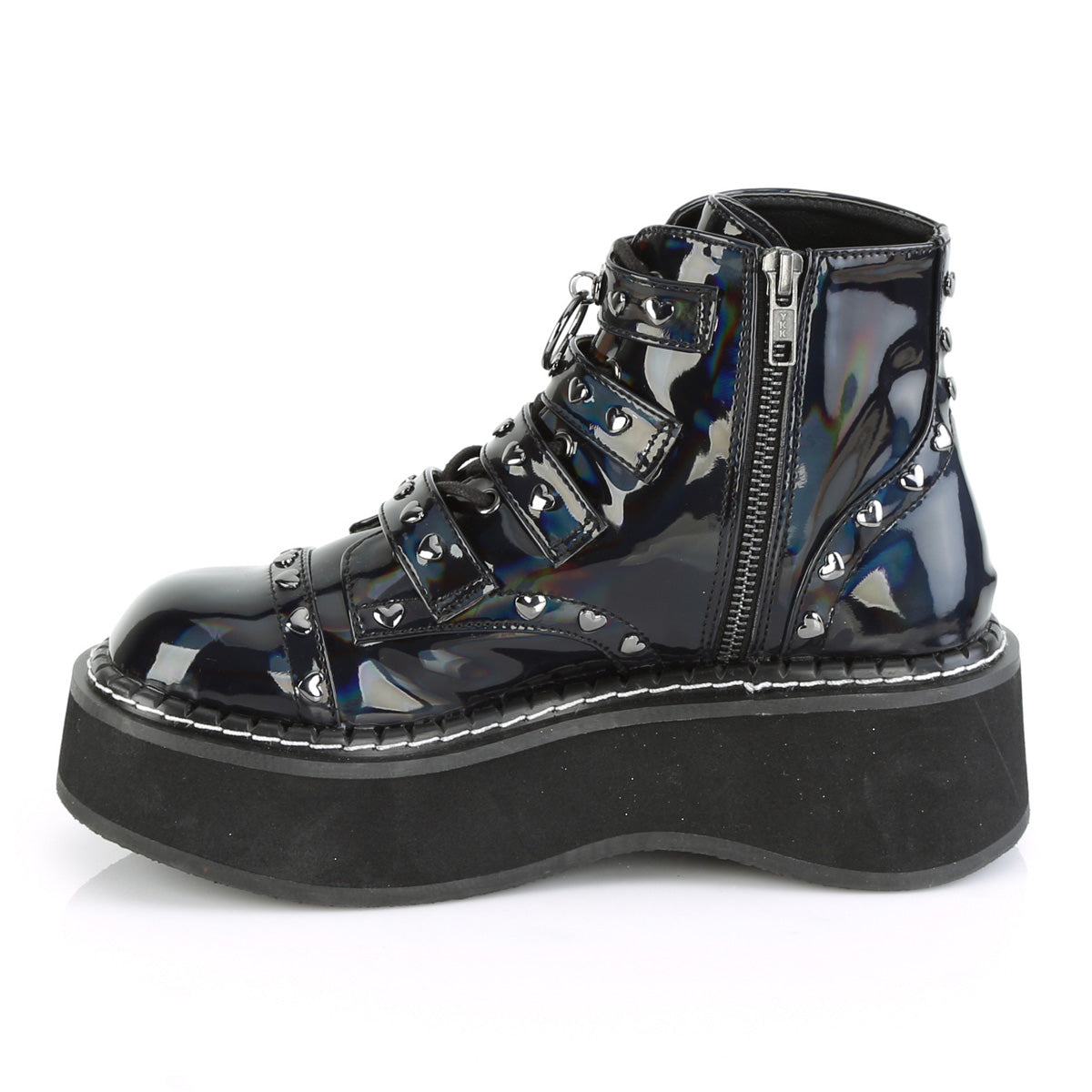 DemoniaCult Damenknöchelstiefel EMILY-315 BLK Hologramm veganes Leder