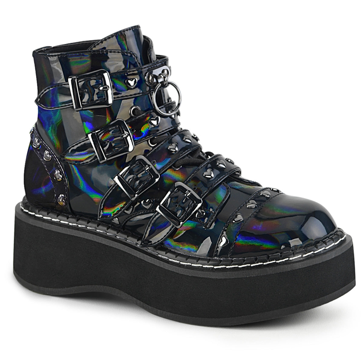 DemoniaCult Damenknöchelstiefel EMILY-315 BLK Hologramm veganes Leder