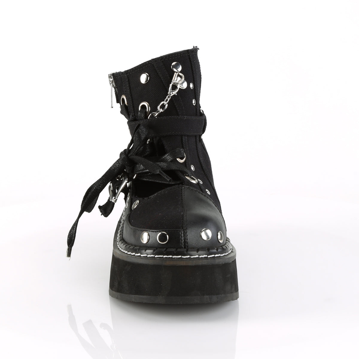DemoniaCult Damenknöchelstiefel EMILY-317 BLK Canvas-Vegan Leder