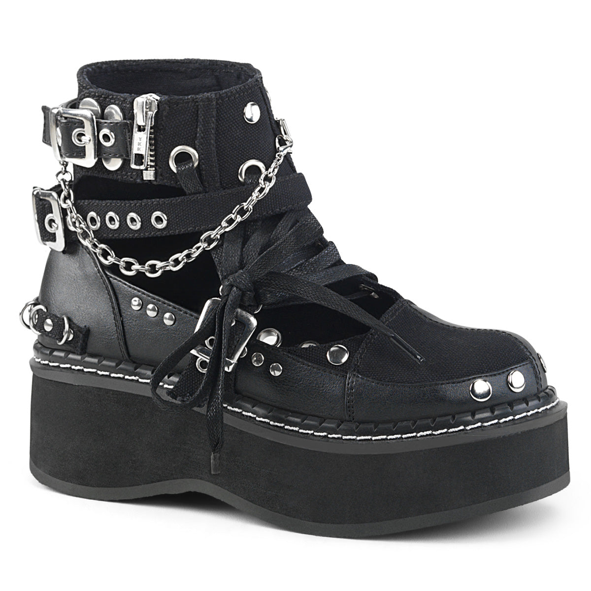 DemoniaCult Damenknöchelstiefel EMILY-317 BLK Canvas-Vegan Leder