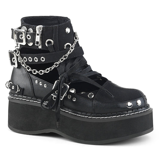 DemoniaCult Damenknöchelstiefel EMILY-317 BLK Canvas-Vegan Leder
