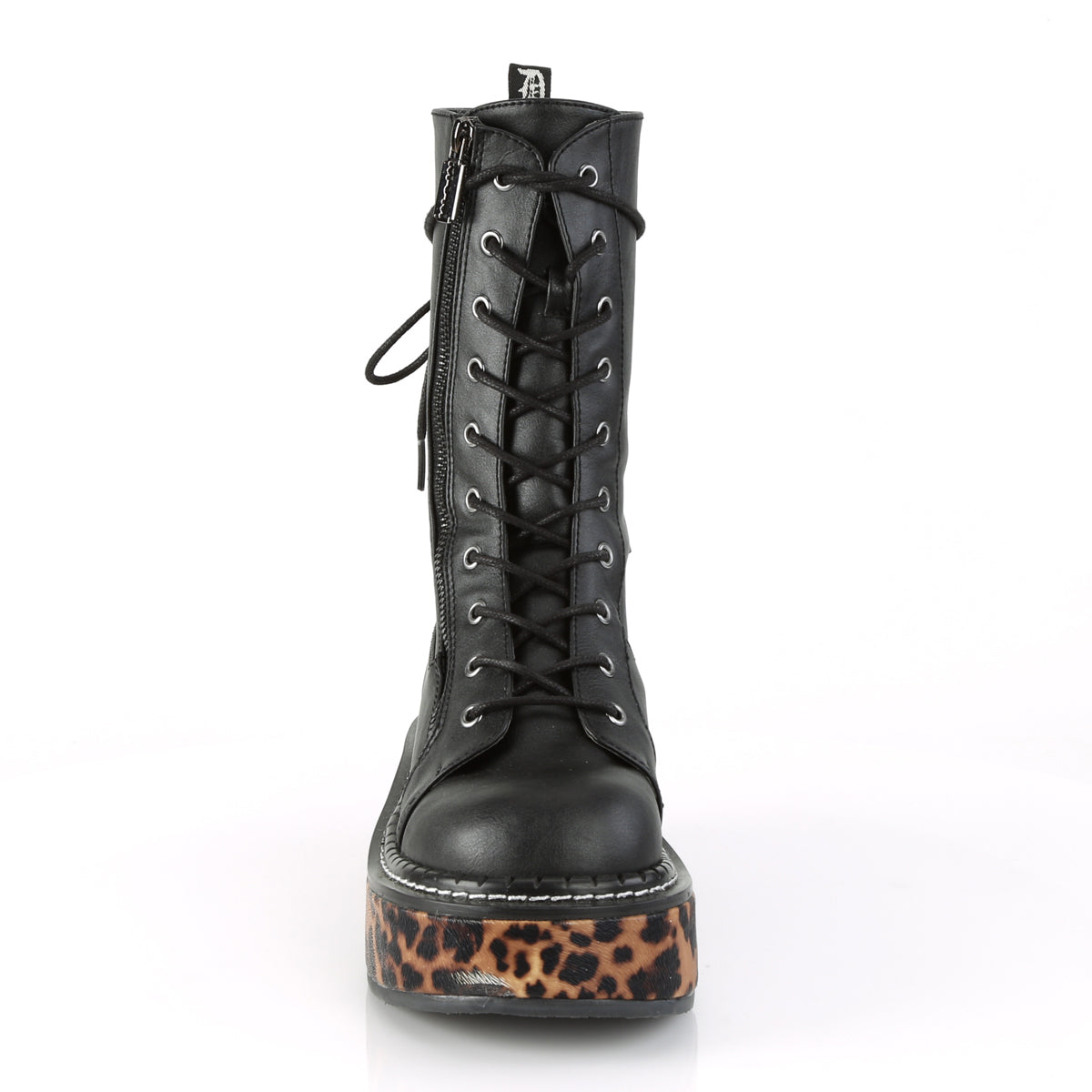 DemoniaCult Frauenstiefel EMILY-350 BLK-Leoparden-Druck veganes Leder