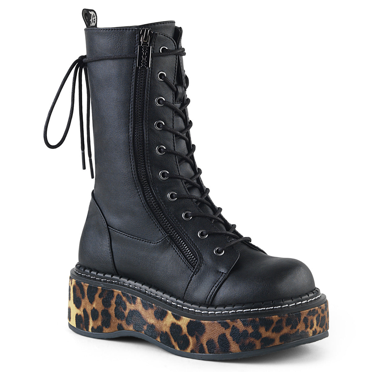 DemoniaCult Frauenstiefel EMILY-350 BLK-Leoparden-Druck veganes Leder