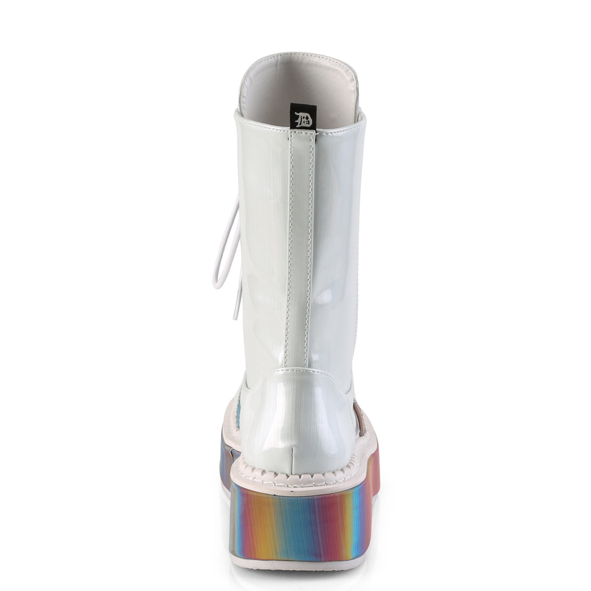 DemoniaCult Frauenstiefel EMILY-350 WHT gebürstete Hologramm vegane Leder-Rainbow Reflektierend